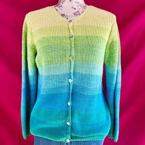 Vintage Northern Isles Ombre Cardigan Sweater Yellow Green Blue Gradient Medium
